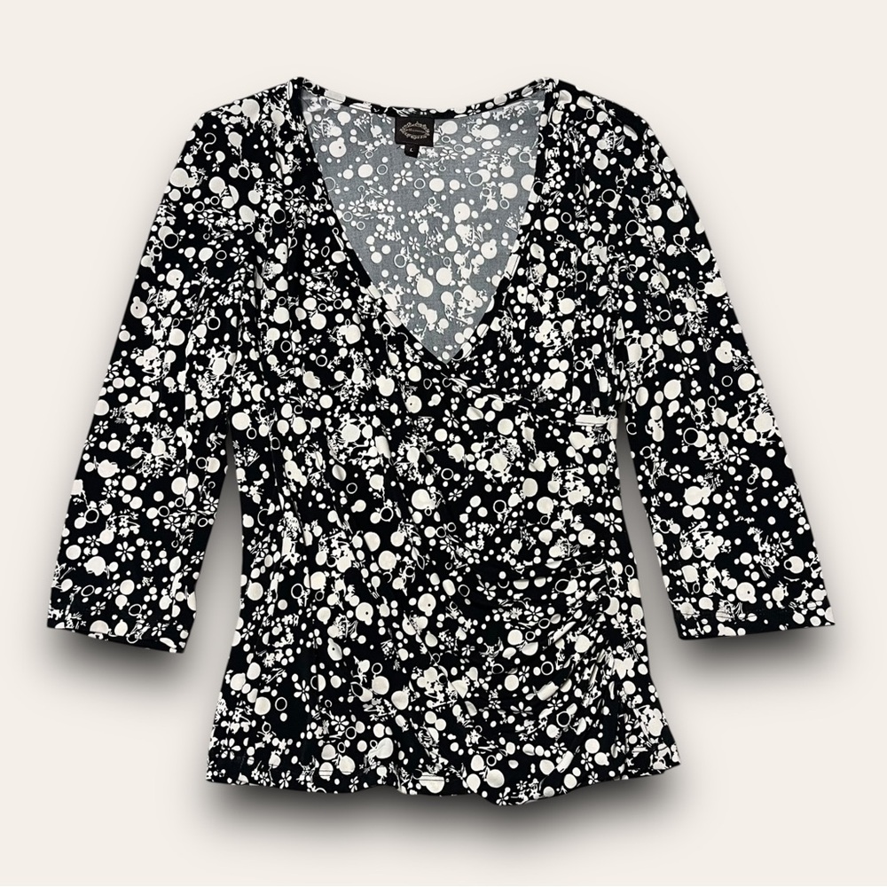 Y2K Floral Polka Dot Going Out Top Mesmerize Size Large Ruching Retro Pinup